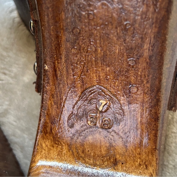 Italian ShoeMaker Studded Leather Wooden slid On Heels Women’s 7 Brown Summer - Picture 9 of 11